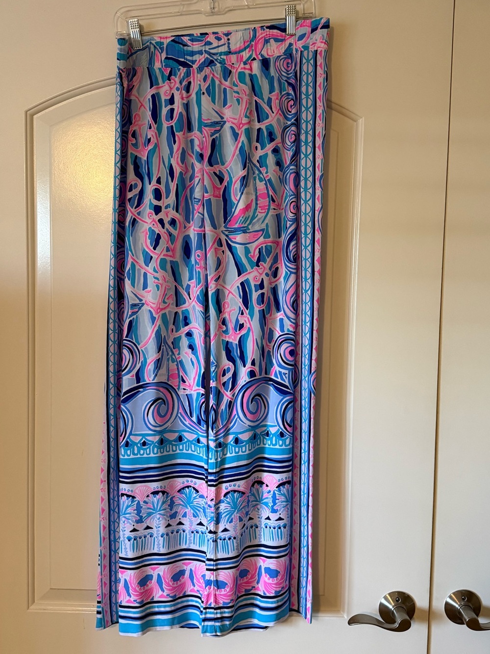 Lilly Pulitzer Blue and Pink Printed Bal Harbour Palazzo Pants M